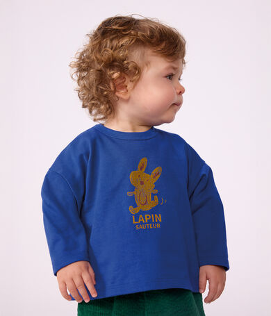 T-shirt a maniche lunghe in cotone tinta unita con motivo neonato