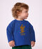 T-shirt a maniche lunghe in cotone tinta unita con motivo neonato blu