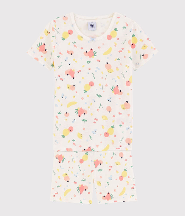 Pigiama corto snugfit fantasia frutta estiva bambina in cotone biologico bianco/multicolore