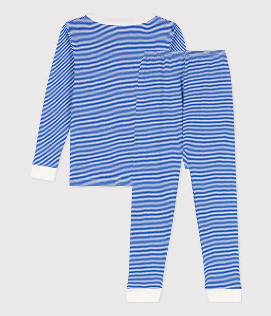 Pigiama attillato a righe in cotone unisex blu PERSE/bianco MARSHMALLOW