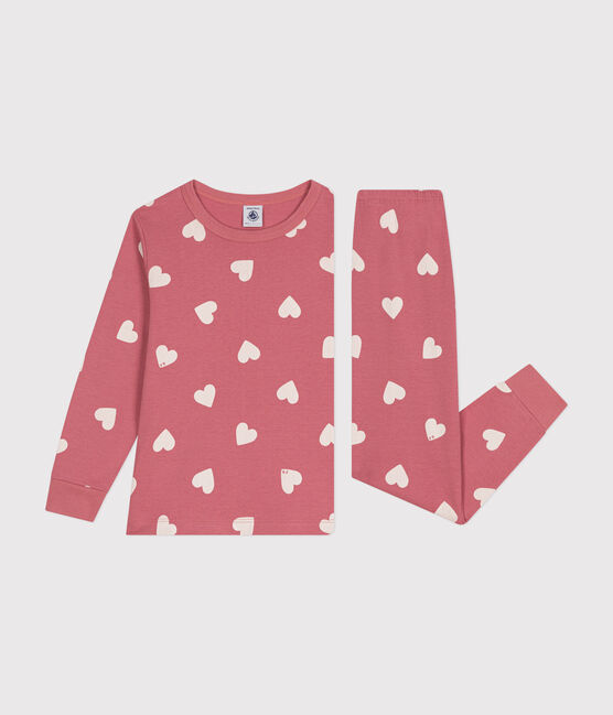 Pigiama in cotone con motivo stampato a cuori bambino rosa ROSEWOOD/ MARSHMALLOW