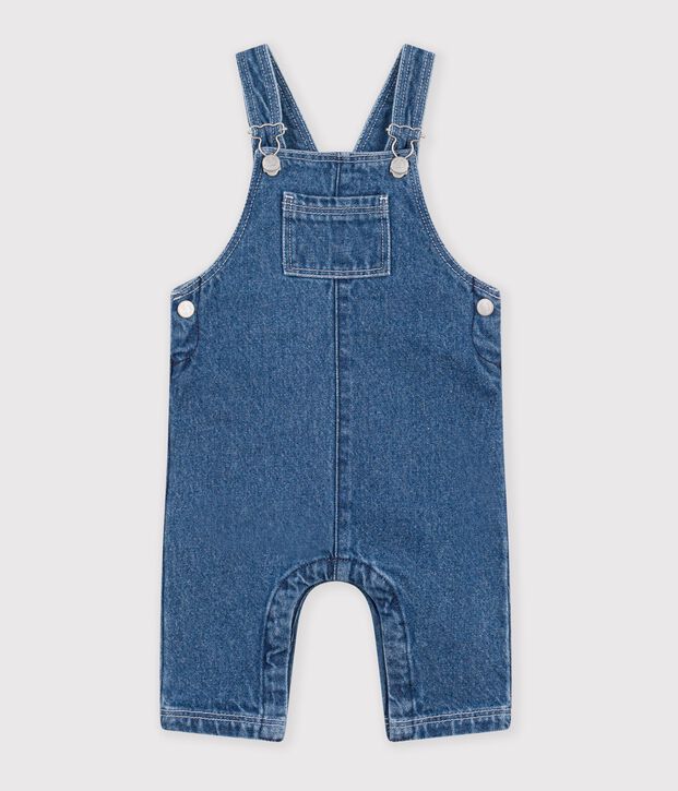 Salopette lunga in denim neonato blu
