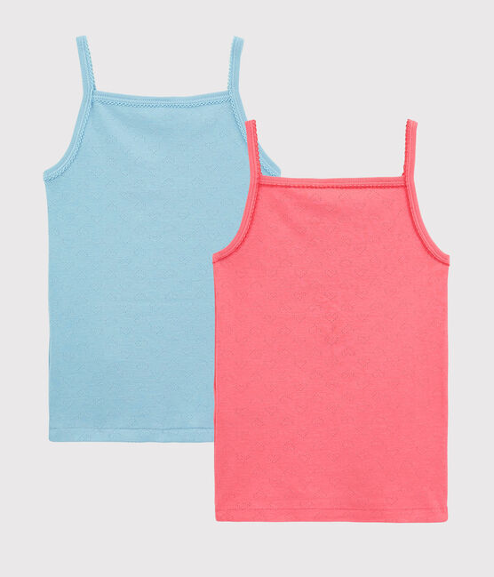 Confezione da 2 canottiere con spalline traforate colorate bambina in cotone biologico variante 1