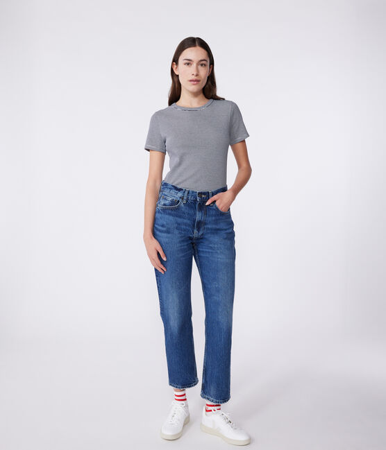 T-shirt L'ICONIQUE girocollo in cotone Donna blu SMOKING/bianco MARSHMALLOW