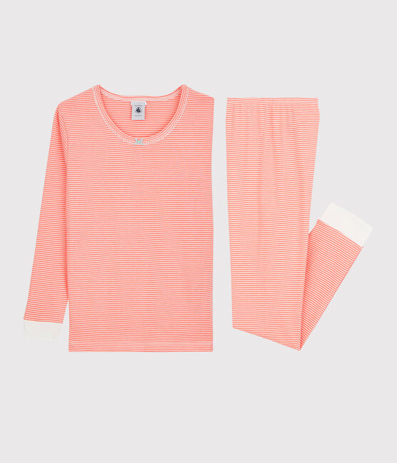Pigiama snugfit bambina millerighe in cotone rosa PEACHY/bianco MARSHMALLOW