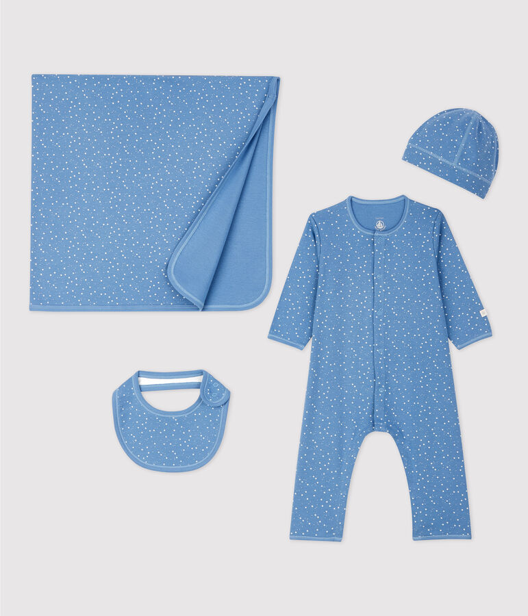 Cofanetto regalo nascita bianco a stelline beb&egrave; in cotone biologico multicolore