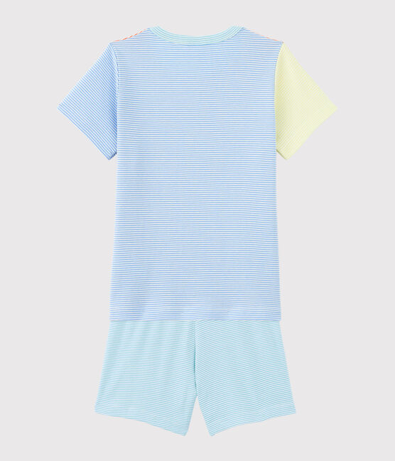 Pigiama corto millerighe colorate bambino in cotone arancione BRAZILIAN/ecru MULTICO