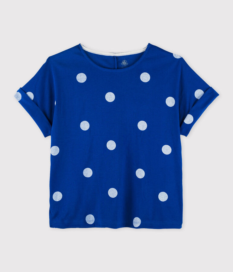 T-shirt in cotone/lino fantasia Donna blu/bianco
