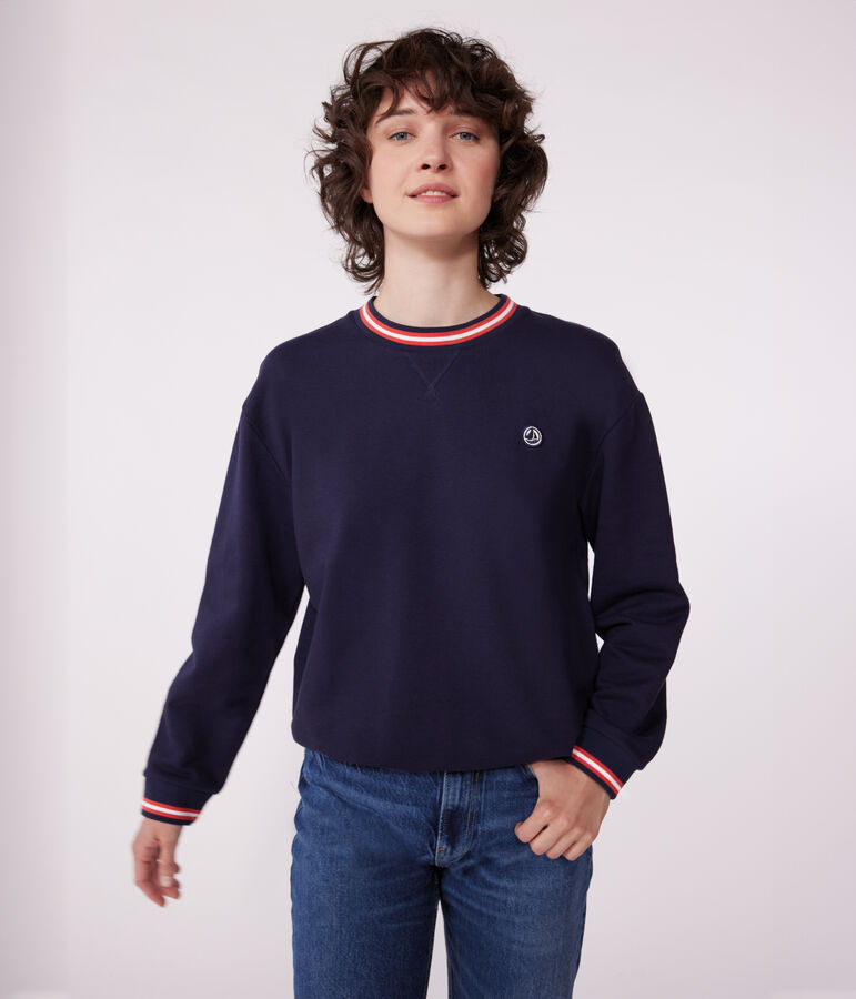 Felpa donna in cotone tinta unita blu