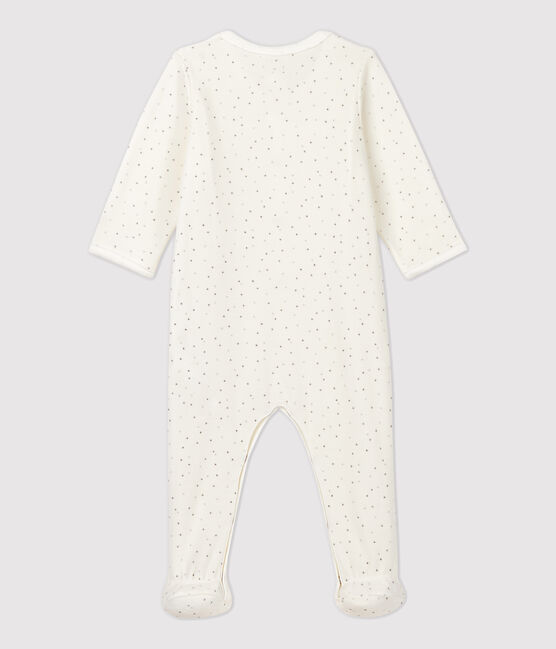 Tutina pigiama a stelle bianca bebè in ciniglia di cotone biologico bianco MARSHMALLOW/bianco MULTICO