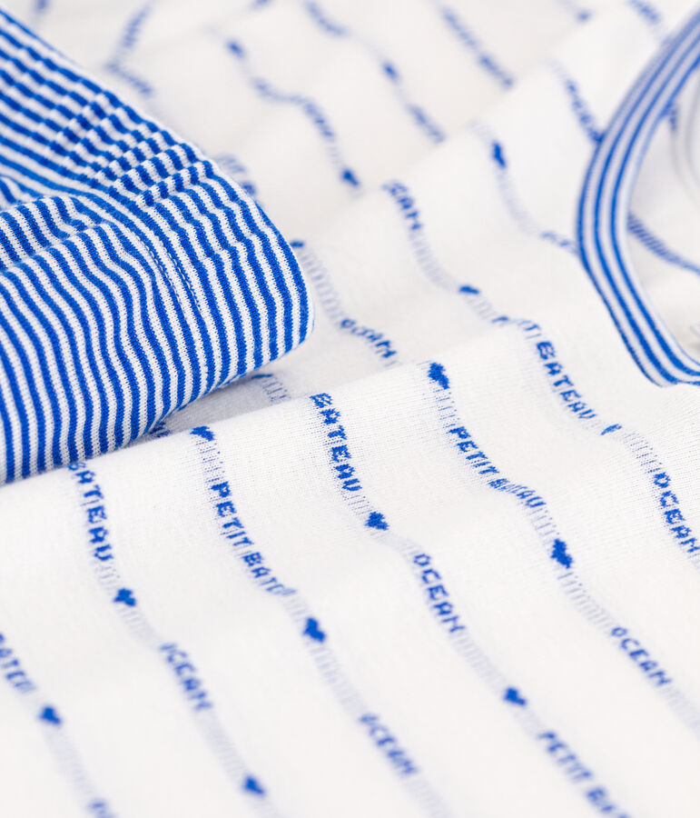 Pigiama corto donna in cotone bianco/blu