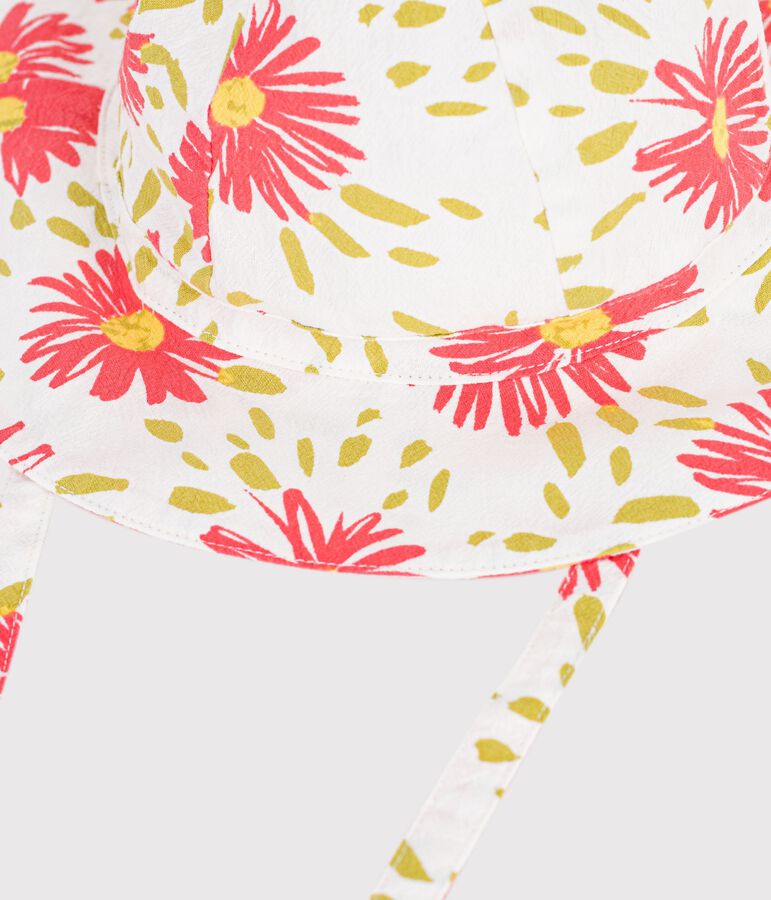 Cappellino in cr&eacute;pon con stampa a fiori neonata bianco/multicolore
