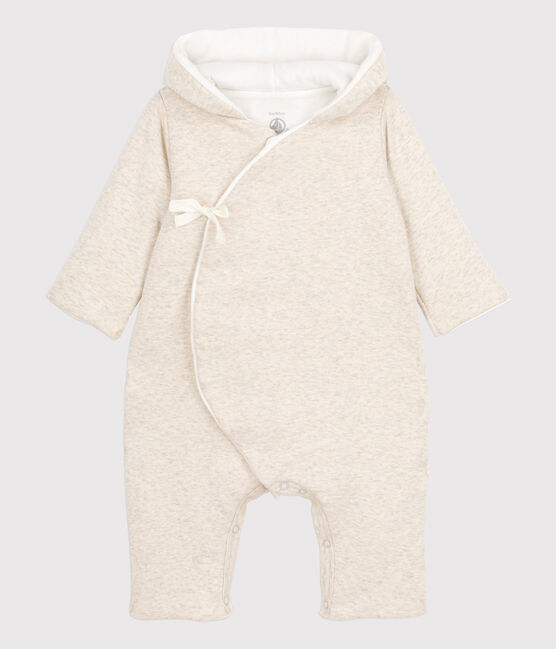 Tutina lunga bebè grigia in chiné con cappuccio in cotone beige MONTELIMAR CHINE