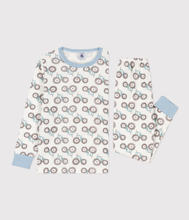 Pigiama trattore bambino unisex in cotone bianco/multicolore