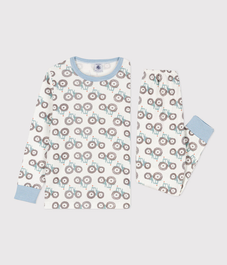 Pigiama trattore bambino unisex in cotone bianco/multicolore