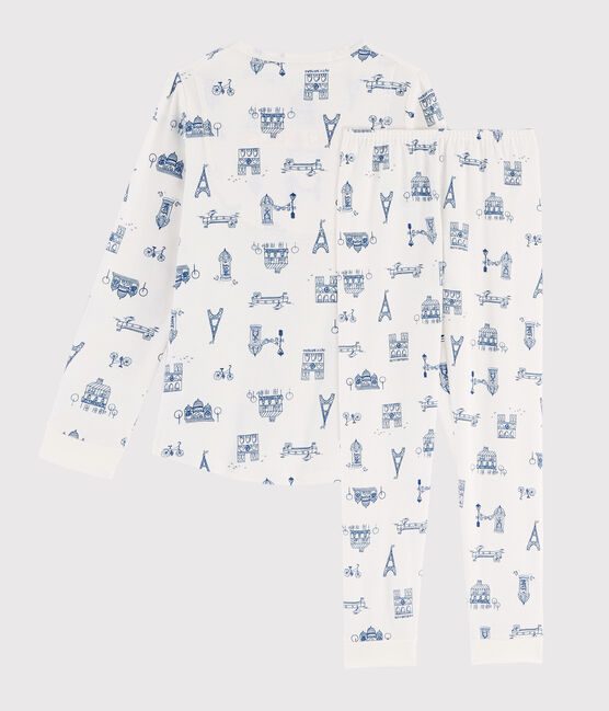 Pigiama bambino fantasia Parigi a costine bianco MARSHMALLOW/blu MAJOR