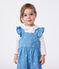 Salopette in cotone con fiori ricamati e gamba lunga neonato blu ALASKA/bianco MARSHMALLOW