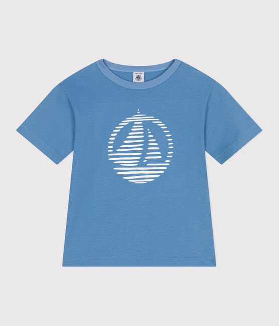 T-shirt a maniche corte in cotone con stampa bambino blu ALASKA
