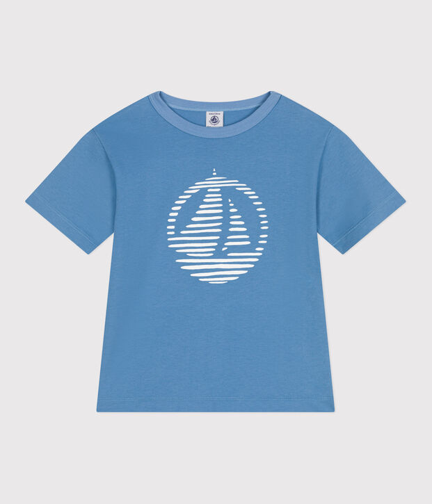 T-shirt a maniche corte in cotone con stampa bambino blu
