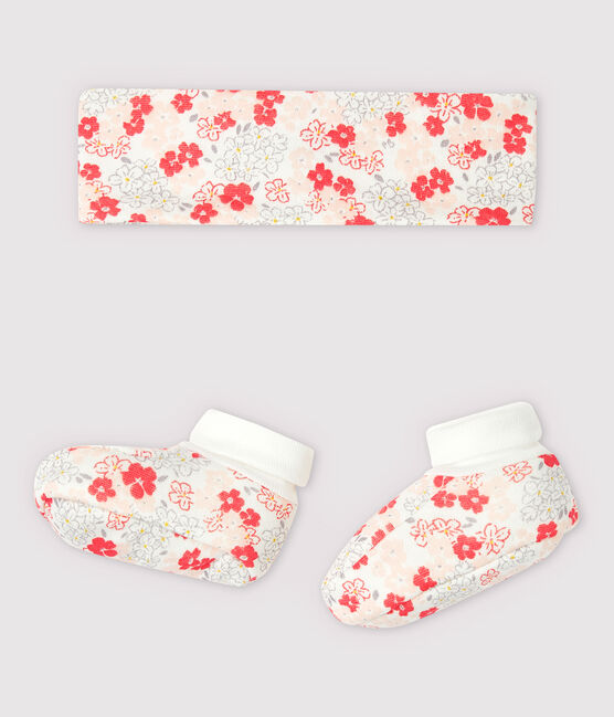 Confezione fascia e babbucce bebè femmina a fiori in tubique di cotone biologico variante 1
