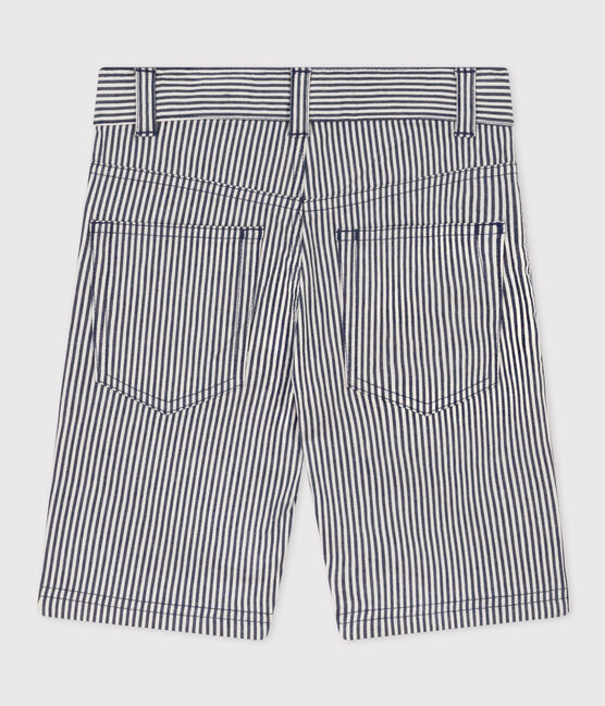 Bermuda bambino in tela di cotone a righe blu MEDIEVAL/bianco MARSHMALLOW