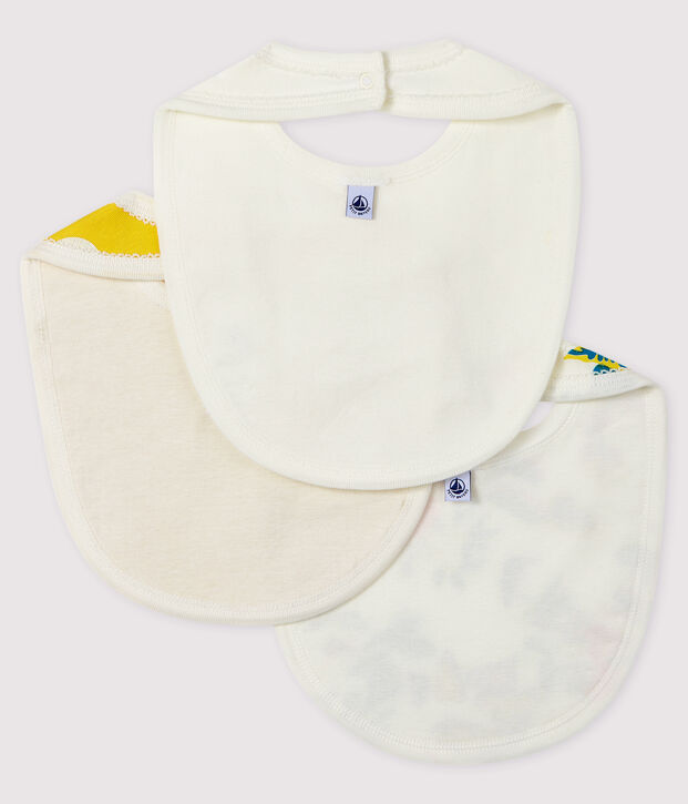 Lotto da 3 bavaglini beb&egrave; femmina a costine multicolore