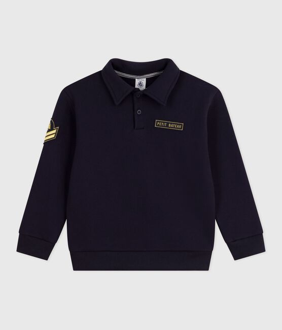 Felpa stile polo in cotone tinta unita bambino blu SMOKING