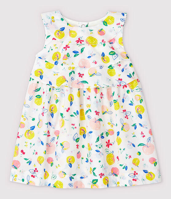 Abito a manica corta in popeline bebè femmina bianco MARSHMALLOW/bianco MULTICO