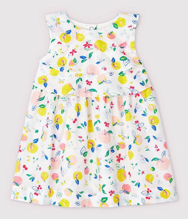 Abito a manica corta in popeline beb&egrave; femmina bianco/multicolore