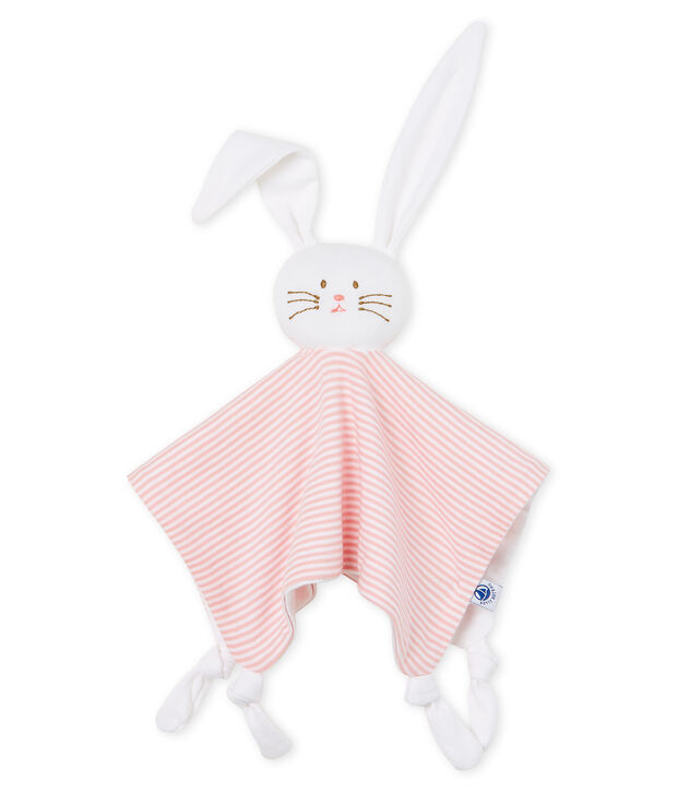 Doudou coniglietto beb&egrave; a costine rosa/bianco