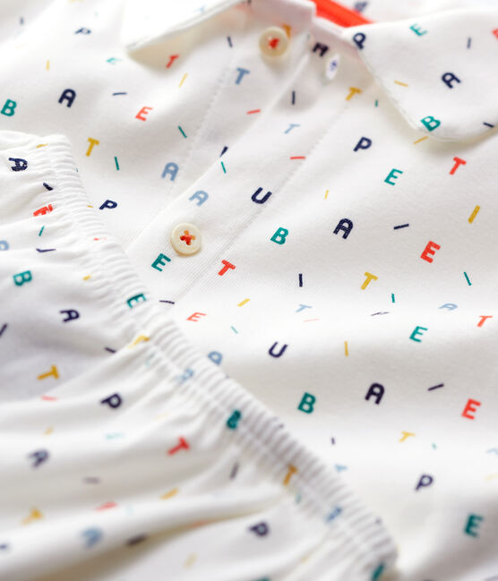 Pigiama bambino fantasia a lettere multicolore in cotone biologico bianco MARSHMALLOW/bianco MULTICO