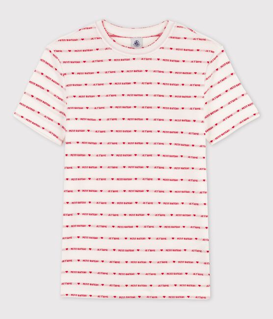 T-shirt L'ICONIQUE girocollo in cotone Donna bianco MARSHMALLOW/rosso TERKUIT