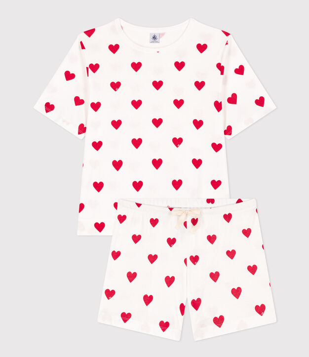 Pigiama donna corto in cotone bianco/rosso