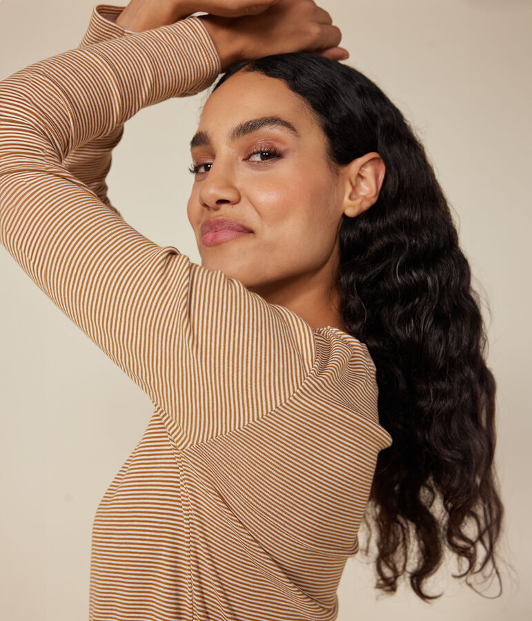 T-shirt L'ICONIQUE girocollo in cotone Donna marrone/bianco