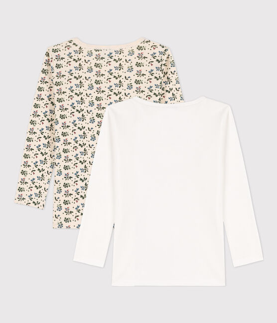 Confezione da 2 t-shirt manica lunga a fiori bambina in cotone variante 2