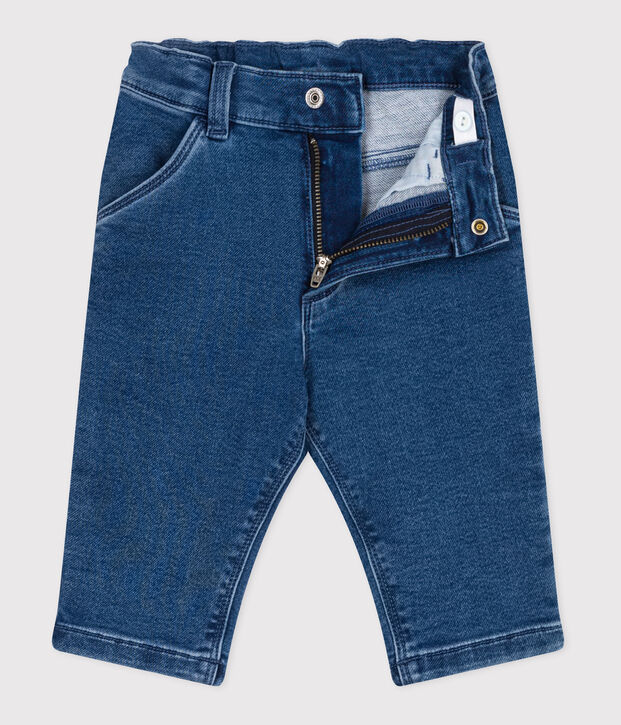 Pantaloni in denim ed elastan neonato blu