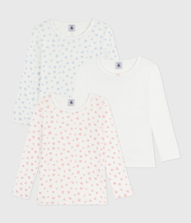 Set di T-shirt a maniche lunghe in cotone con stampa a cuori bambina multicolore