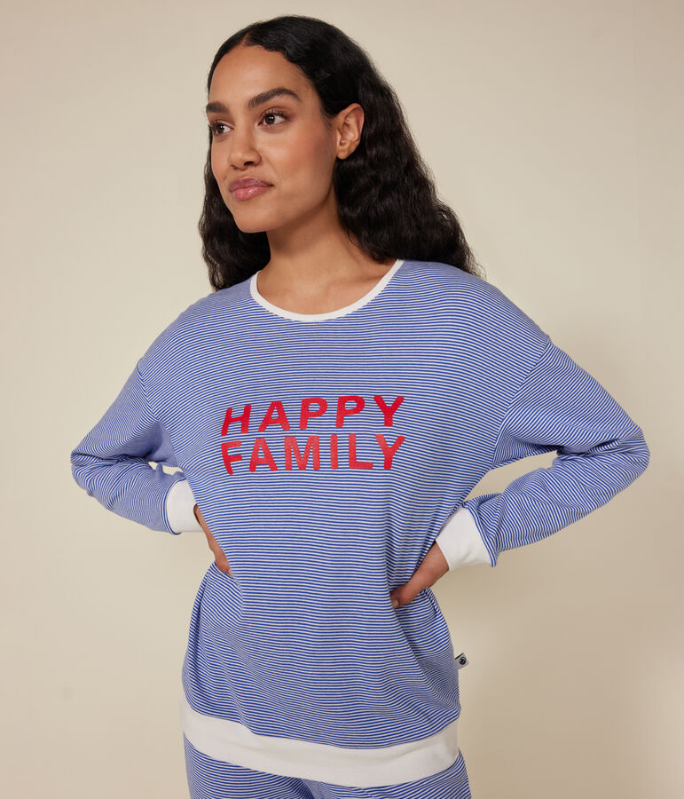 Pigiama donna in cotone a righe blu/bianco