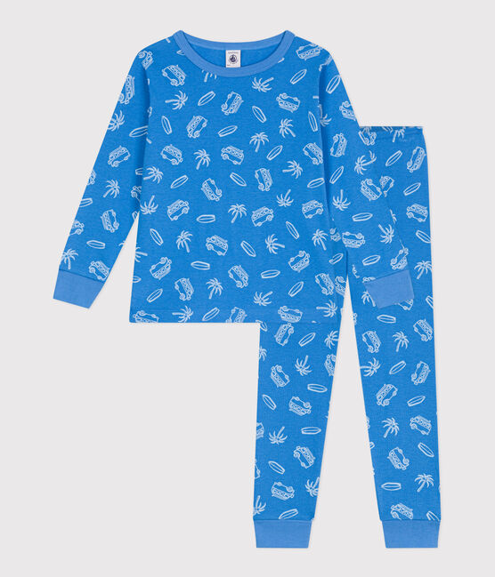Pigiama a maniche lunghe in cotone con furgoni stampati bambino blu BRASIER/grigio MARSHMALLOW