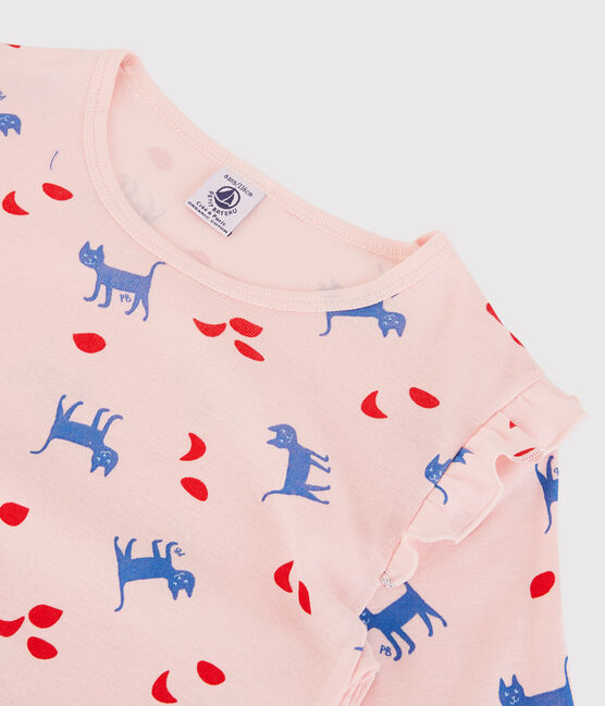 Camicia da notte a manica lunga con motivo gatti rosa MINOIS/bianco MULTICO