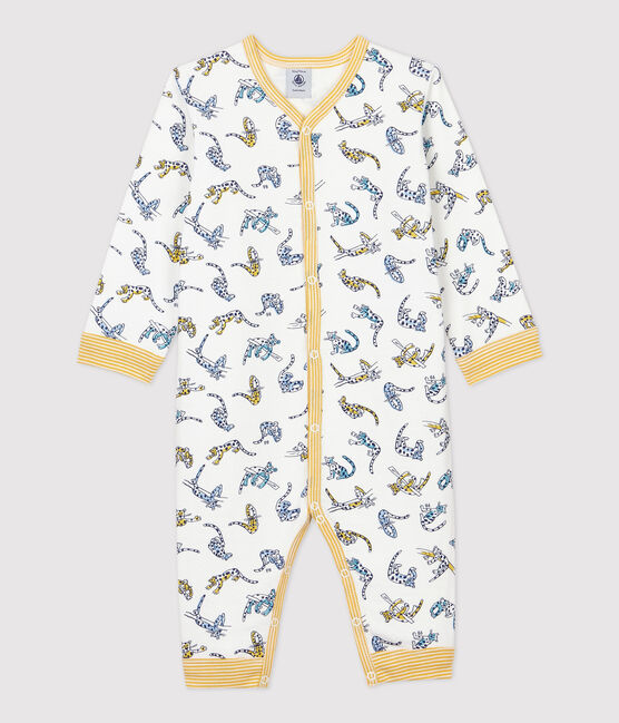 Tutina pigiama senza piedi bebè fantasia pantere in cotone bianco MARSHMALLOW/bianco MULTICO
