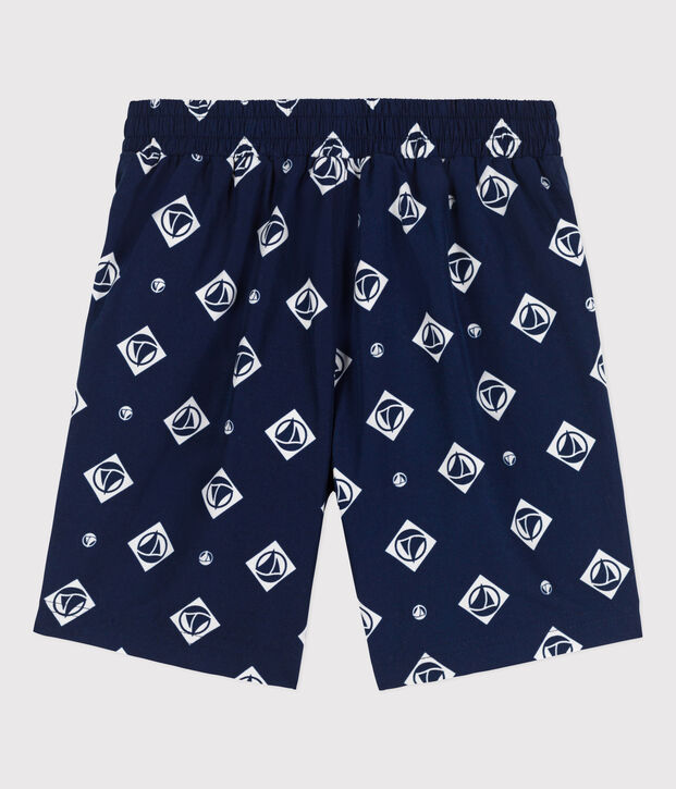 Shorts da mare bambino riciclati con stampa blu/ecru