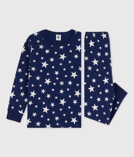 Pigiama a stelle bambina/bambino in cotone blu MEDIEVAL/bianco MARSHMALLOW