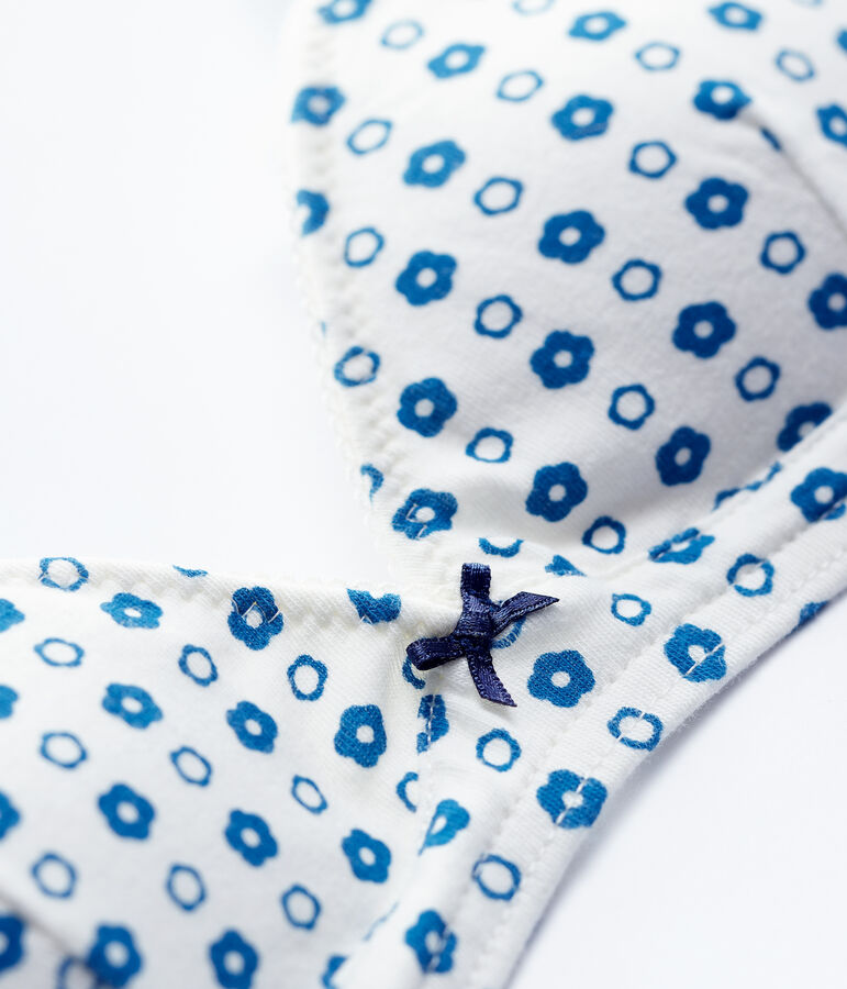 Reggiseno imbottito cuore rosso ragazza in cotone biologico e elastan bianco/blu