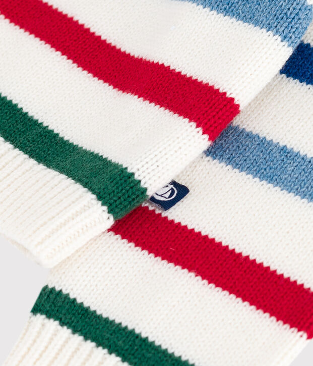 Maglione in misto lana e cotone a righe multicolori neonato bianco/multicolore