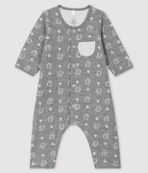 Tutina lunga da neonato jacquard con stampa riccio in tubique grigio/bianco