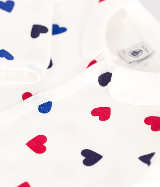 Pigiama senza piedini in cotone con stampa a cuori neonato bianco MARSHMALLOW/bianco MULTICO