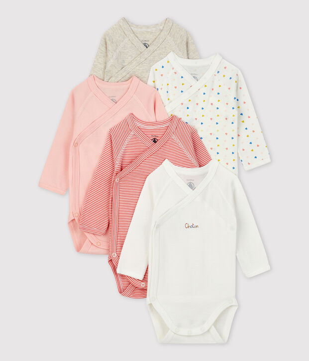 Confezione da 5 body beb&egrave; in cotone biologico multicolore