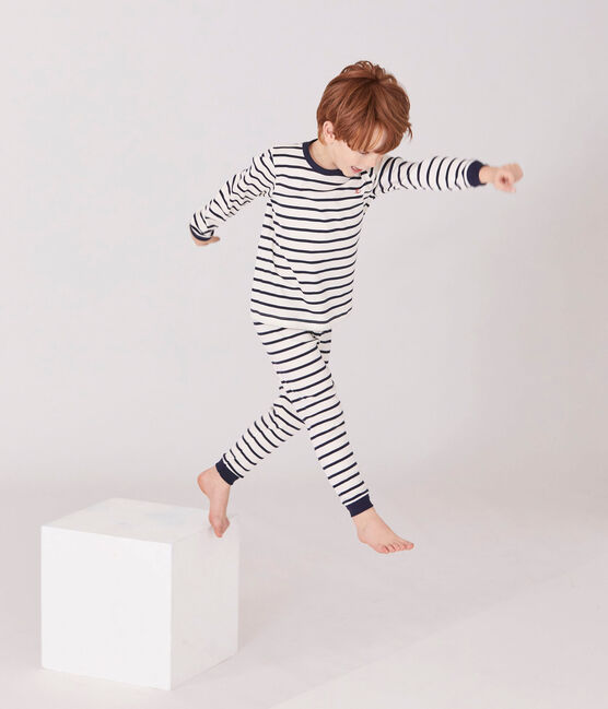 Pigiama per bambino a righe beige COQUILLE/blu SMOKING