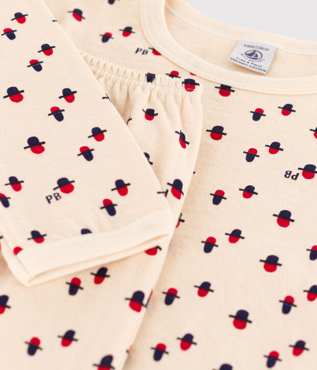 Pigiama in cotone per bimbo/bimba in tubique ecru/rosso/multicolore